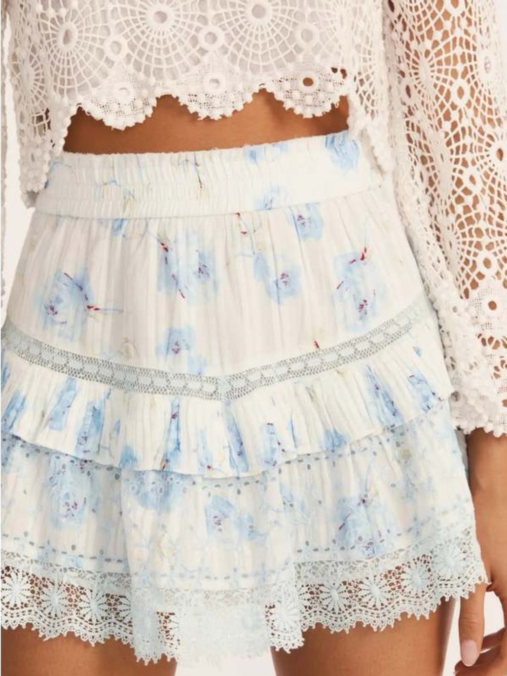 LoveShackFancy Tanisha Skirt Santa Rosa River Blue Floral Lace Mini NWT M